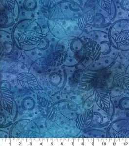 Fabric Leaves & Circles Blue Gray Purple Batik Print 100% Cotton Quilt 1 Yard - Picture 1 of 1