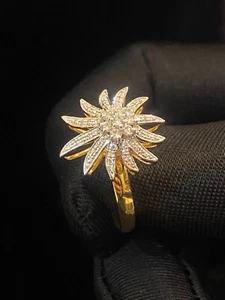 Pave 1/2 Cts Rotondo Brillante Taglio Diamanti Sun-Burst Nozze Anello In 14K Oro - Foto 1 di 12