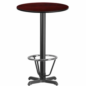 24" Round Restaurant Bar Height Table with Mahogany Laminate Top and Foot Ring - Picture 1 of 3