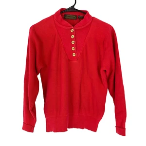 Vintage 90s Eddie Bauer Henley Button Red Sweater Womens Medium - Picture 1 of 4