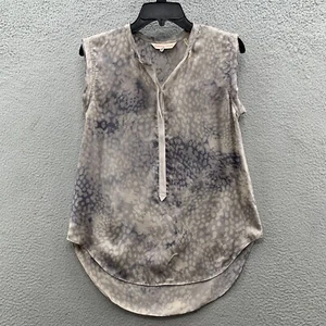 Rebecca Taylor 100% Silk Burnout Half Button Top Blouse Sleeveless Printed 4 - Picture 1 of 11