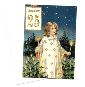 Vintage December 25 Christmas Angel Greeting Card Postcard Romantic Design Gift - Picture 1 of 4