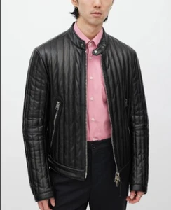 New TOM FORD Men's Vertical Channel Leather Racer Jacket - Picture 1 of 7