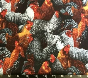 Tina SCRAP Rooster CHICKEN Bird Farm Country Rustic FABRIC 9"x21 COTTON - Picture 1 of 1