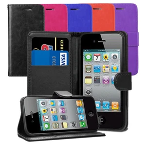 For Apple iPhone 4 4S Case - Leather Wallet Flip Case Cover + Screen Protector  - Picture 1 of 13