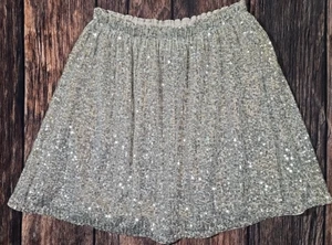 Vineyard Vines Sequin Short Skater Skirt Silver Elastic Waist Lined Fun Girl's L - Picture 1 of 9