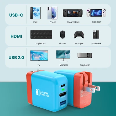 Concentrador de alimentación de cargador rápido de 65 W interruptor portátil estación de acoplamiento + modo TV HD 4K 3 en 1 Foto 1 de 4