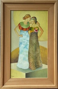 Fabio Carmignani olio su tela "le Amiche" 58x32 firmato + cornice autentica - Foto 1 di 3