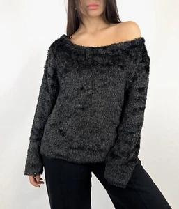 CARLO COLUCCI Schwarz Vintage Oversized Plüsch Strick Pullover Gr. 42 - Bild 1 von 11