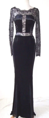 BLUMARINE Black Velvet Lace Cut Out Sheer Panel Dress Gown 40 4 - Image 1 of 4