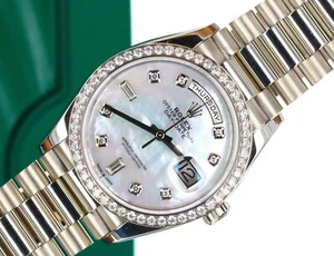 Rolex Day Date 36mm White MOP Diamond Dial, Dia Bezel - White Gold 128349RBR - Picture 1 of 13
