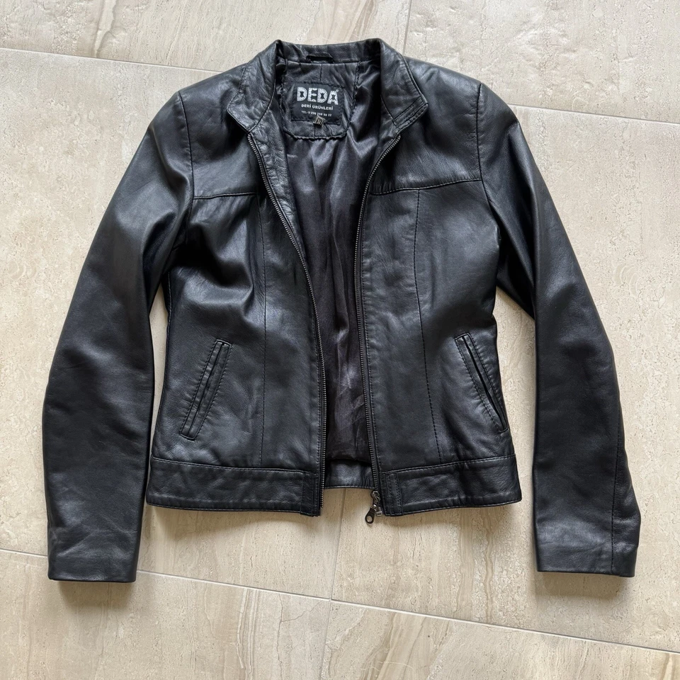 Genuine Lamb Soft Leather  Cropped Women Jacket. Black, XS - Image 1 of 4