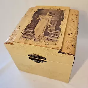 Antico Vittoriano Collare Celluloide Bracciale Gioielli Vanità Box RITRATTO DI DONNA - Foto 1 di 24