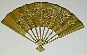 Vintage Messing chinesischer Klappfächer Drache Phönix Motiv Wandbehang Dekor 11" x 7" - Bild 1 von 8