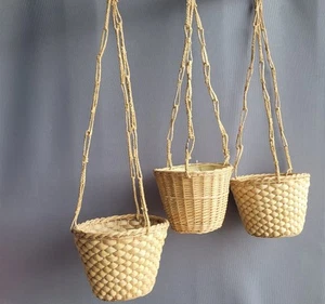 Set Of 3 Vintage Wicker Indoor Plant Hangers Baskets Boho Decor - Picture 1 of 10