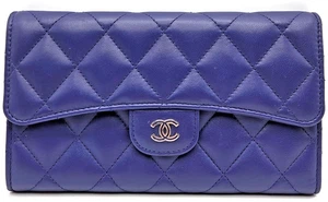 Chanel Quilted Large Flap Wallet Purple Soft Leather CC Logo Classic Rare Silver - Bild 1 von 20