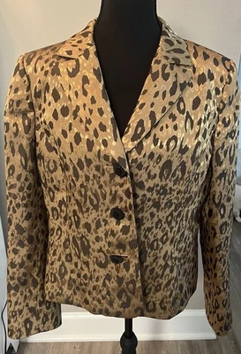 Chaqueta Blazer Para Mujer Le Suit Talla 12 Estampado Guepardo 3 Botones Forrada Manga Larga Foto 1 de 4