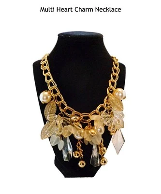 Золотой заявление нагрудник ожерелье - мульти сердце подвеска ожерелье винтажный ручной работы продажи - Изображение 1 из 4
