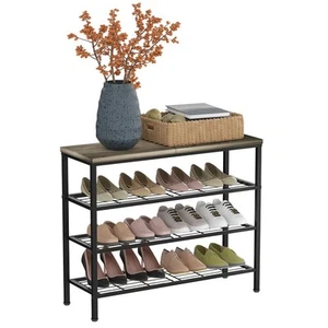 4-Tier Metal Shoe Rack with Wood Top - Durable & Space-Saving Shoe Organizer,... - Picture 1 of 7