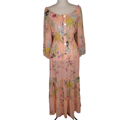 无花果 Anthropologie Maxi 有内衬缩褶 尺寸 m 小屋 核心 波西米亚 — 第 1/4 张图片