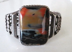 Fab Desert versteinertes Holz Indianer Vintage Sterlingsilber Manschette Armband - Bild 1 von 9