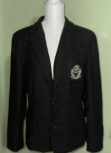 Chaqueta Blazer Ralph Lauren Para Mujer Mezcla de Lana Corona 3D Cresta Negra Gris Med A002 - Imagen 1 de 9
