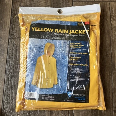 Yellow Rain Jacket Large L Heavy Duty PVC with detachable hood West Chester - Image 1 of 4