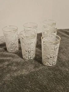 Set Of 6 Chantilly Design Glass Tumblers, Lacy Design, Retro Kitchenalia - Picture 1 of 9