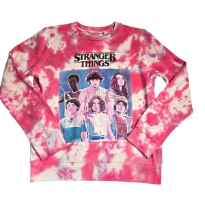Stranger Things Sweatshirt Medium Pink White Tie Dye Pop Culture Streetwear - Picture 1 of 10
