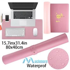 Waterproof Dual-sided Desk Pad 31.5” x 15.7” Large Leather Laptop Desk Mat Pink - Picture 1 of 12