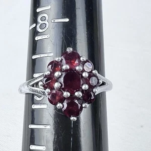 Anillo flor piedras preciosas granate rojo plata esterlina 925 NK Tailandia 7 g talla 9 - Imagen 1 de 11