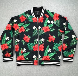 Men’s Forever 21 Size Large L Floral Tropical Black Red Green Bomber Jacket - Picture 1 of 14
