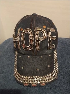 Denim Glitzer Mütze Hope Edelsteine Baseballkappe Schirmmütze Nieten Strass blau distressed - Bild 1 von 10