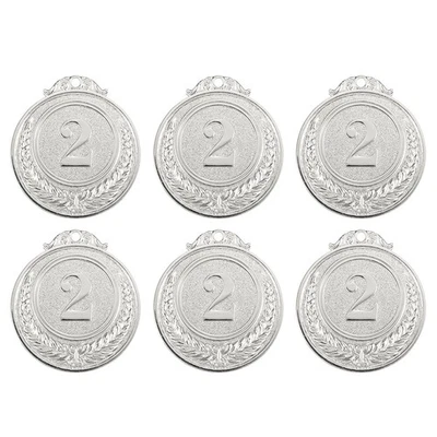 6Pcs 2nd Award Medals, Round Flat Metal Medals with Wheat Pattern, Silver Foto 1 de 4