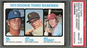 BB - 1973 - Topps - #615 - Rookie Third Basemen - Mike Schmidt - PSA 8 - NM-MT
