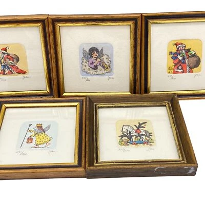 Arte de pared acuarela de Navidad firmado Jan pequeño lote de cinco enmarcados Foto 1 de 4