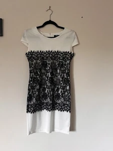 White Dress With Black Lace Detail Size Small By Ruiyige Y2K - Picture 1 of 9