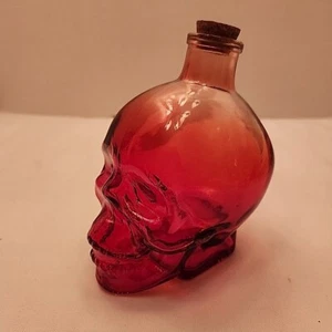 Skull Bottle with Cork Red Glass - Picture 1 of 6