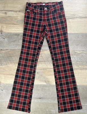 VTG TOMMY GIRL Plaid Bootcut Pants Women's Size 1 Black/Red Y2K Tommy Hilfiger - Image 1 of 4