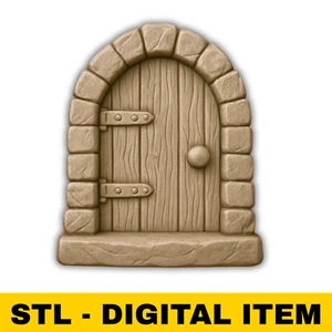 Fairy Door STL File Whimsical Arched Stone Cottage Yard Door for CNC 3D Printing - Picture 1 of 7