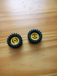 * Genuine Lego Technic Parts: 2 Yellow Wheels With Tires 30 x 10.5 Offset Tread - Picture 1 of 1