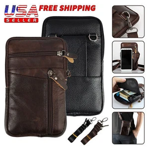 Men's Genuine Leather Fanny Waist Bag Cell Phone Pocket Coin Purse Belt Bum Pack - Picture 1 of 24