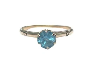 Yellow Gold Blue Topaz Solitaire Ring - Picture 1 of 6