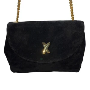 Paloma Picasso Black Suede Gold Chain Strap & "X" Detail Crossbody bag Size S - Picture 1 of 12