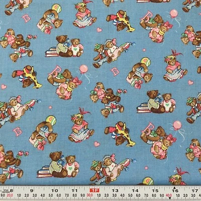 Vintage Cranston B is for Bears Balloons Blue Cotton Fabric by the HALF YARD - Image 1 of 2