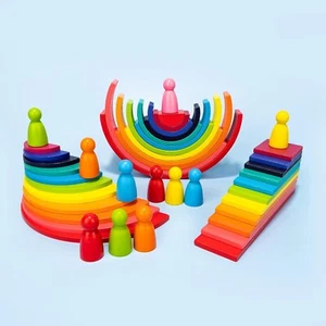 Wooden Rainbow Stacking Toy Set - 4 in 1 Small Rainbow Stacker Set with Rainbow - Picture 1 of 5
