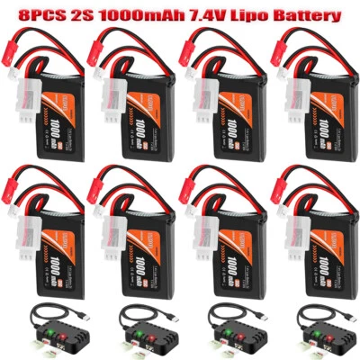1000mAh 7,4V LiPo-Akku SCX24 Akkus PH2.0- & JST-Stecker, 2-in-1 USB-Ladekabel DE - Bild 1 von 4