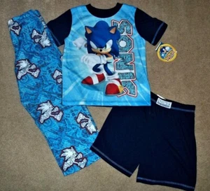 NEW 3 Piece SONIC THE HEDGEHOG Boys PAJAMAS Top SHORTS Pants Size 4-5 or 6-7 - Picture 1 of 2