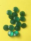 10 X TINY HUNTER GREEN PEARLISED ROUND DOMED SHANK-BACK BUTTONS - 11 MM.