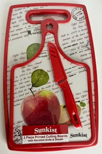 Sunkist 2-Piece Printed Cutting Boards with Non-Stick Paring Knife & Sheath, New - Picture 1 of 3